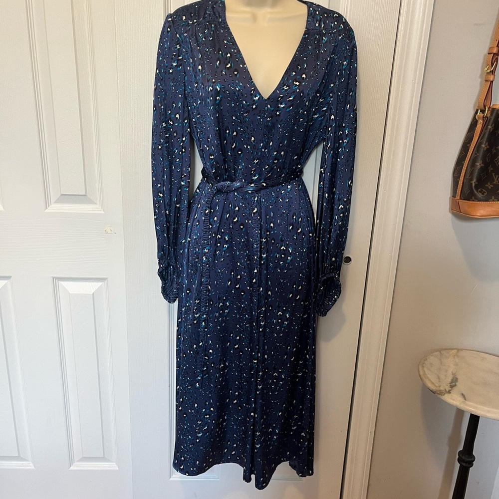 Scanlan Theodore Blue and White Wrap Sundress with Bishop Sleeves